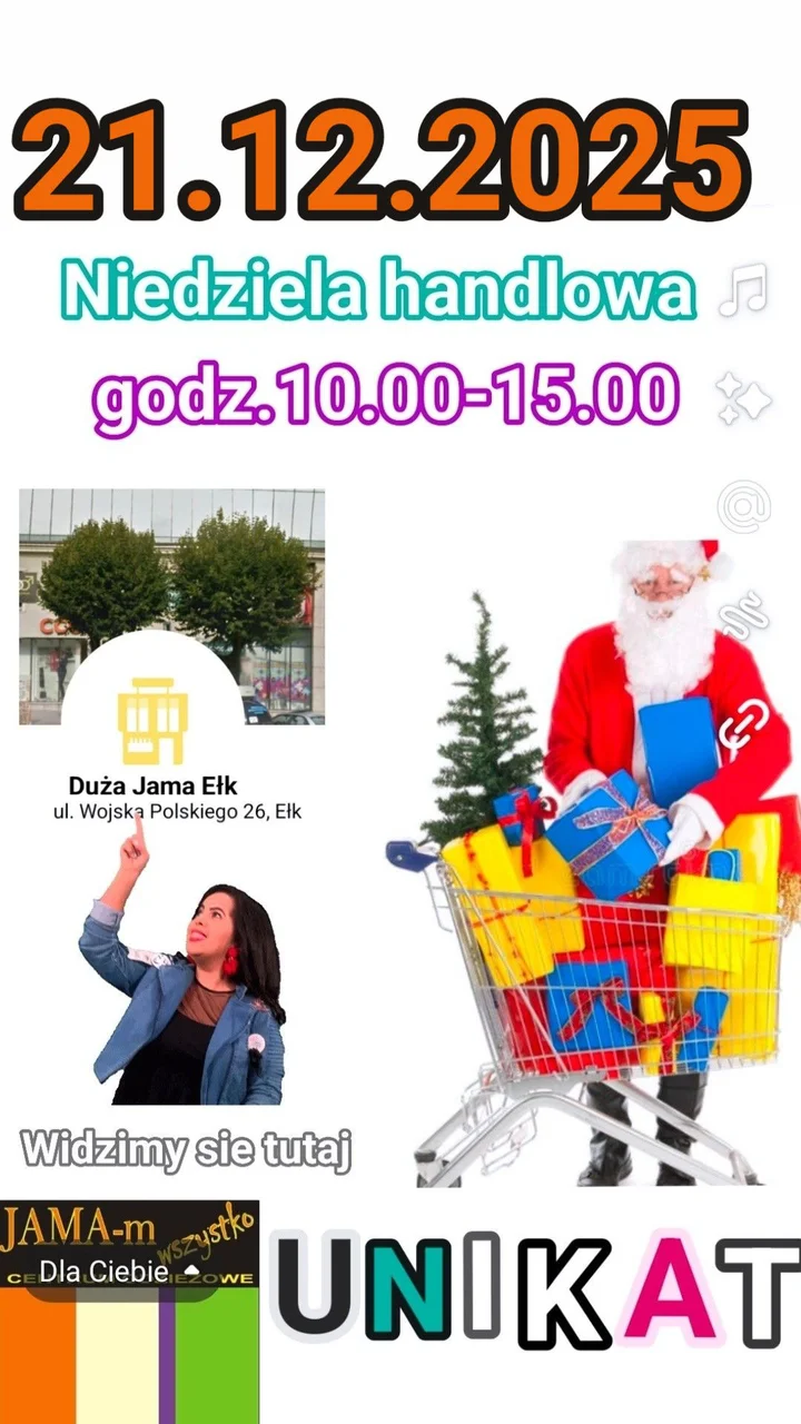 Grafika promocyjna wydarzenia Niedziela handlowa w Ełku — 21 grudnia 2025