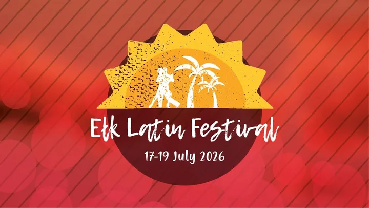 Grafika promocyjna wydarzenia Ełk Latin Festival — taneczne wakacje na Mazurach (17–19 lipca 2026)