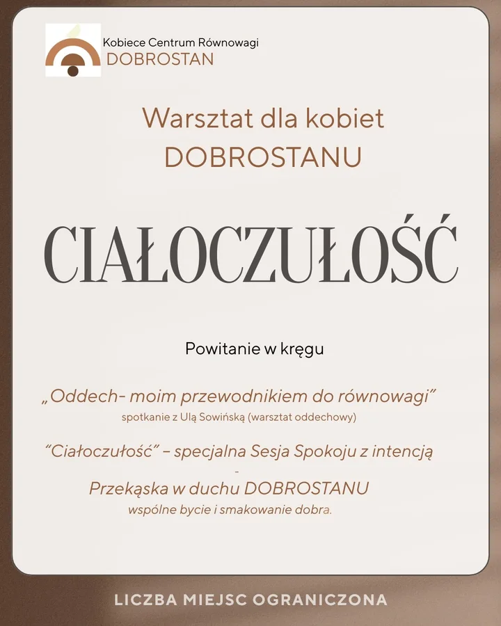 Grafika promocyjna wydarzenia Ciałoczułość w DOBROSTANIE — pierwszy warsztat dla kobiet