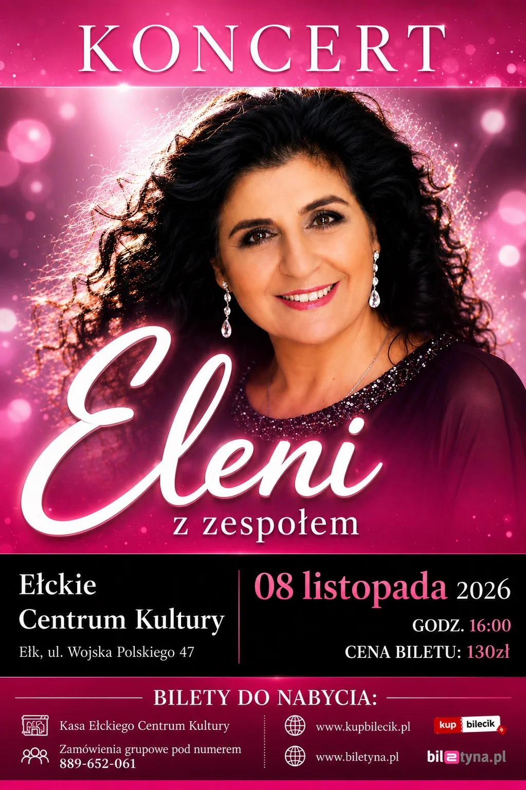 Grafika promocyjna wydarzenia ELENI z zespołem – koncert w Ełku