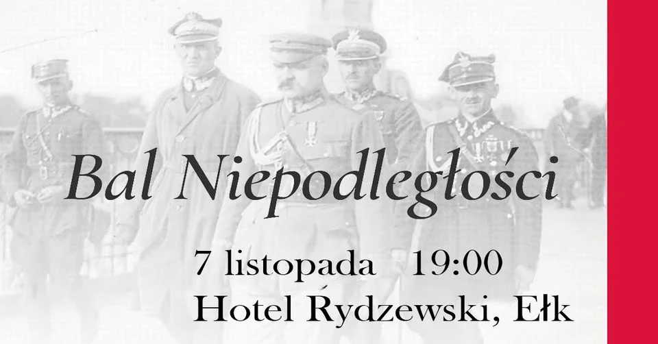 Grafika promocyjna wydarzenia III Ełcki Bal Niepodległości: wieczór w Ełku