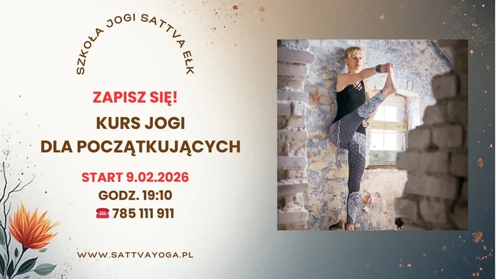 Grafika promocyjna wydarzenia Joga od podstaw — Twój pierwszy krok na macie (kurs w Ełku)