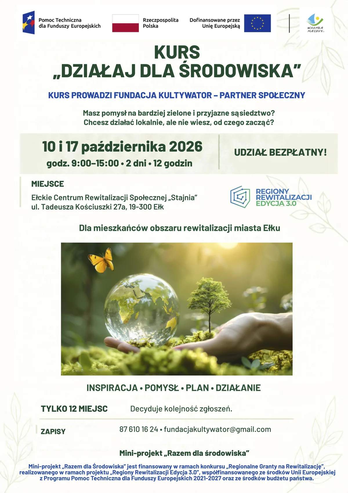 Grafika promocyjna wydarzenia Kurs „Działaj dla środowiska”