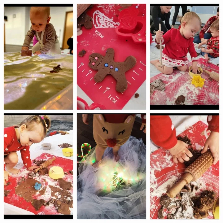 Grafika promocyjna wydarzenia Magiczne Zmysły Świąt — świąteczne warsztaty sensoryczne dla dzieci 1–2 lata