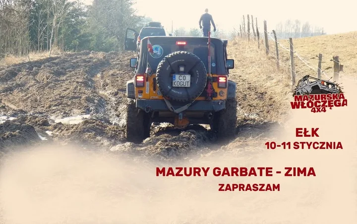 Grafika promocyjna wydarzenia MAZURY GARBATE - ZIMA: off-road i turystyka terenowa na surowych Mazurach