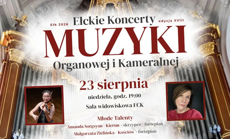 Grafika promocyjna wydarzenia MŁODE TALENTY | XVIII Ełckie Koncerty Muzyki Organowej i Kameralnej