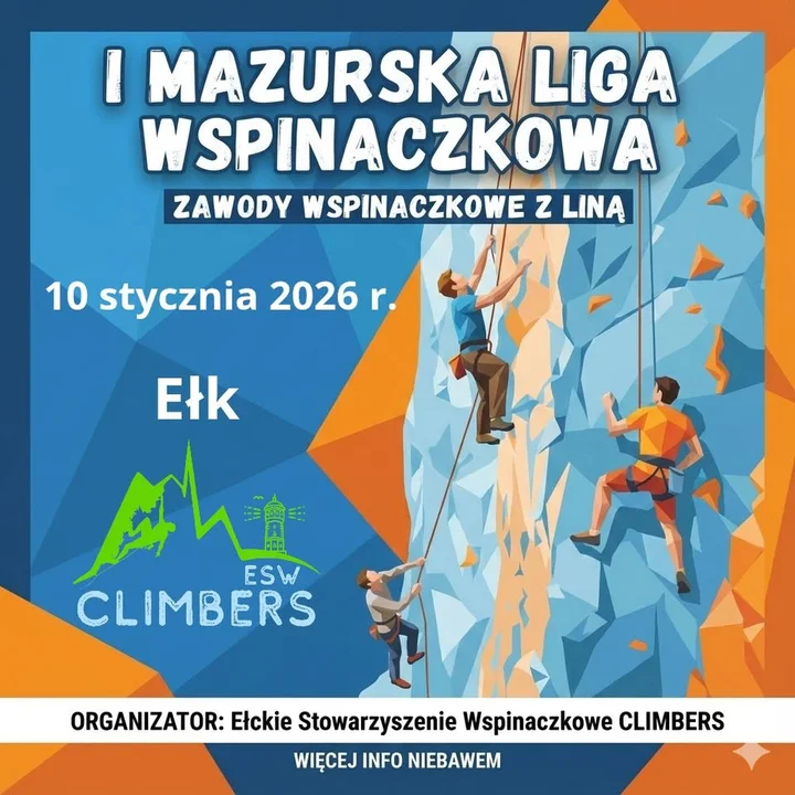 Grafika promocyjna wydarzenia MLW – I Mazurska Liga Wspinaczkowa w Ełku