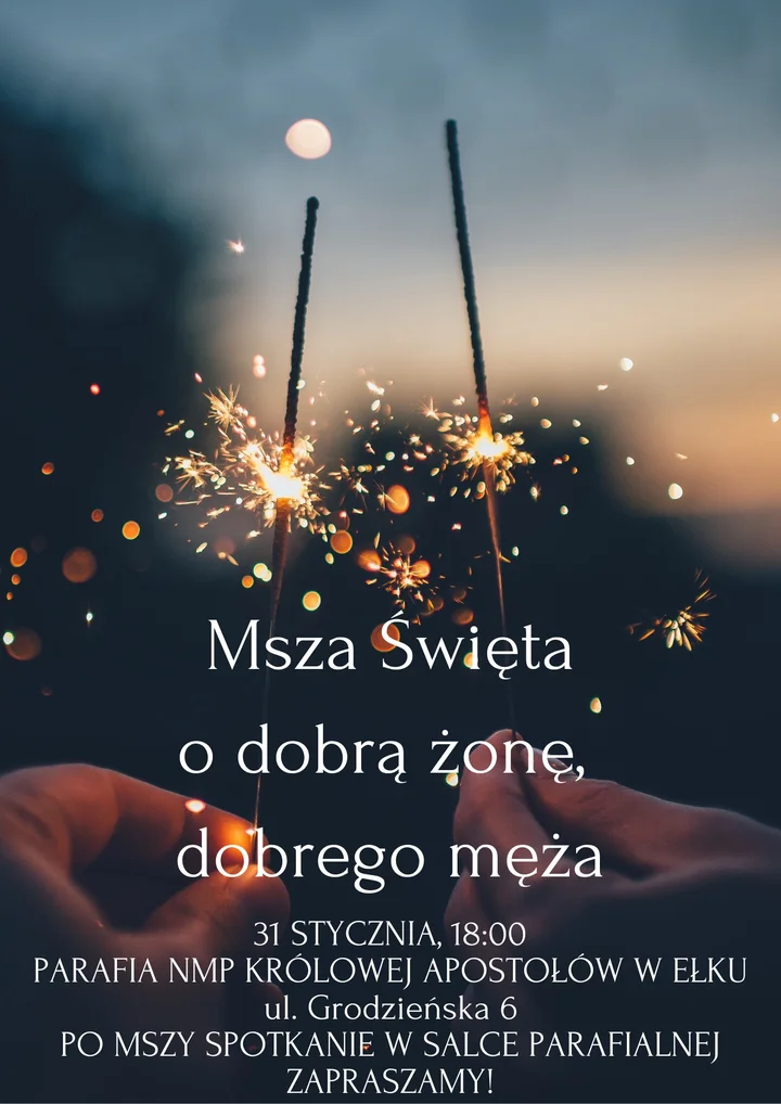 Grafika promocyjna wydarzenia Msza Święta o dobrą żonę i dobrego męża — Ełk, 31 stycznia 2026