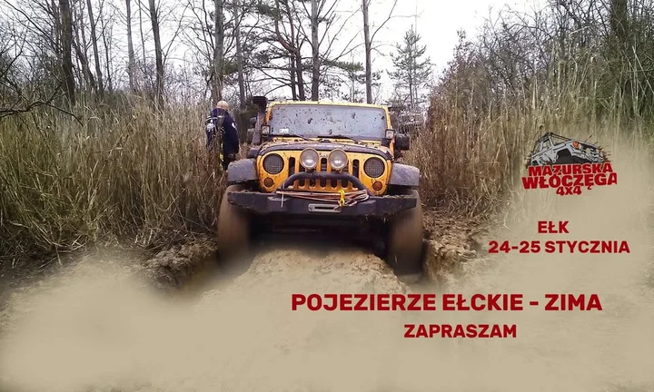 Grafika promocyjna wydarzenia POJEZIERZE EŁCKIE - ZIMA — zimowa wyprawa 4x4 wokół Ełku