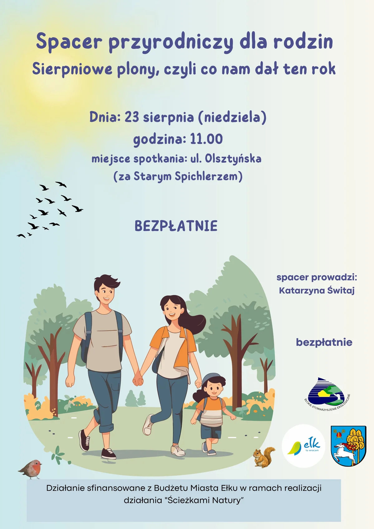 Grafika promocyjna wydarzenia Spacer przyrodniczy dla rodzin – „Sierpniowe plony, czyli co nam dał ten rok”