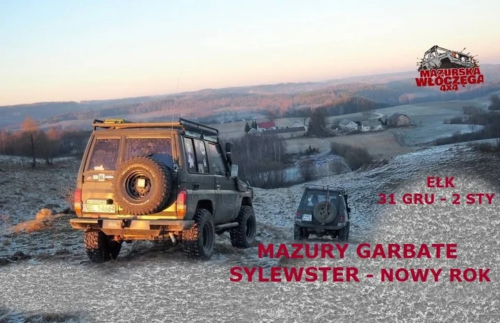 Grafika promocyjna wydarzenia Sylwester, Nowy Rok — Mazury Garbate (Ełk) z MWR 4x4