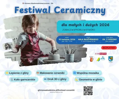Grafika promocyjna wydarzenia Festiwal Ceramiczny w Ełku 2026 — glina, kolor i kreatywna zabawa dla dzieci