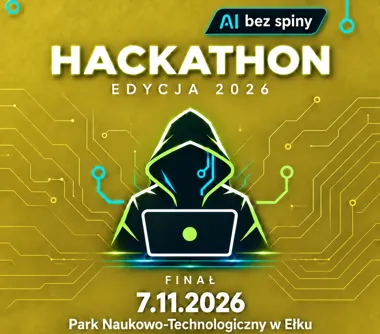 Grafika promocyjna wydarzenia Hackathon „Twój Start-up – Twoja Przyszłość 2026”: AI bez spiny