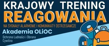 Grafika promocyjna wydarzenia Krajowy Trening Reagowania na sygnały alarmowe i komunikaty ostrzegawcze