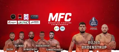 Grafika promocyjna wydarzenia MFC Masurian Fighting Championship Ełk — pierwsza gala w Hali MOSiR