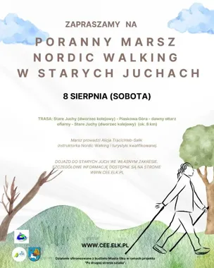 Grafika promocyjna wydarzenia Poranny marsz Nordic Walking w Starych Juchach