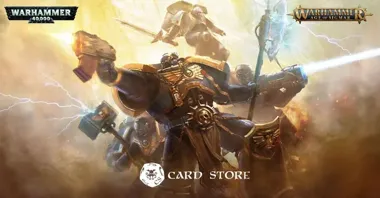 Grafika promocyjna wydarzenia Warhammer 40 000, Age of Sigmar i Kill Team w Card Store — otwarte rozgrywki 21 marca