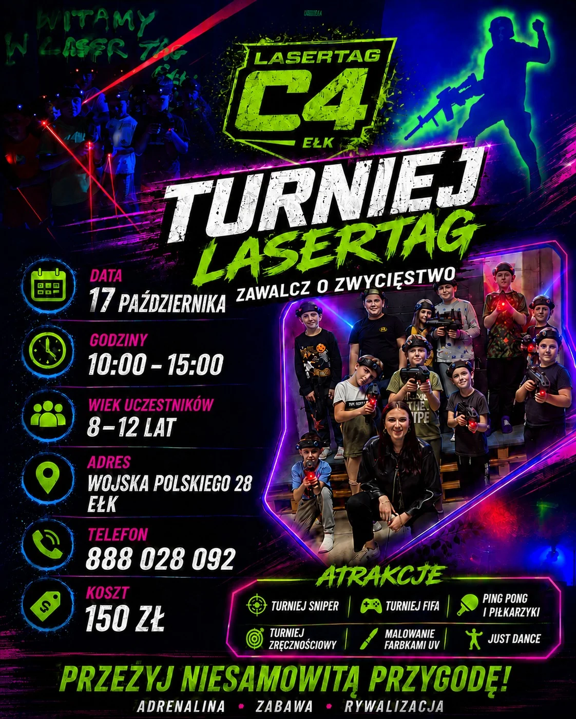 Grafika promocyjna wydarzenia TURNIEJ LASERTAG C4 – laserowa rywalizacja