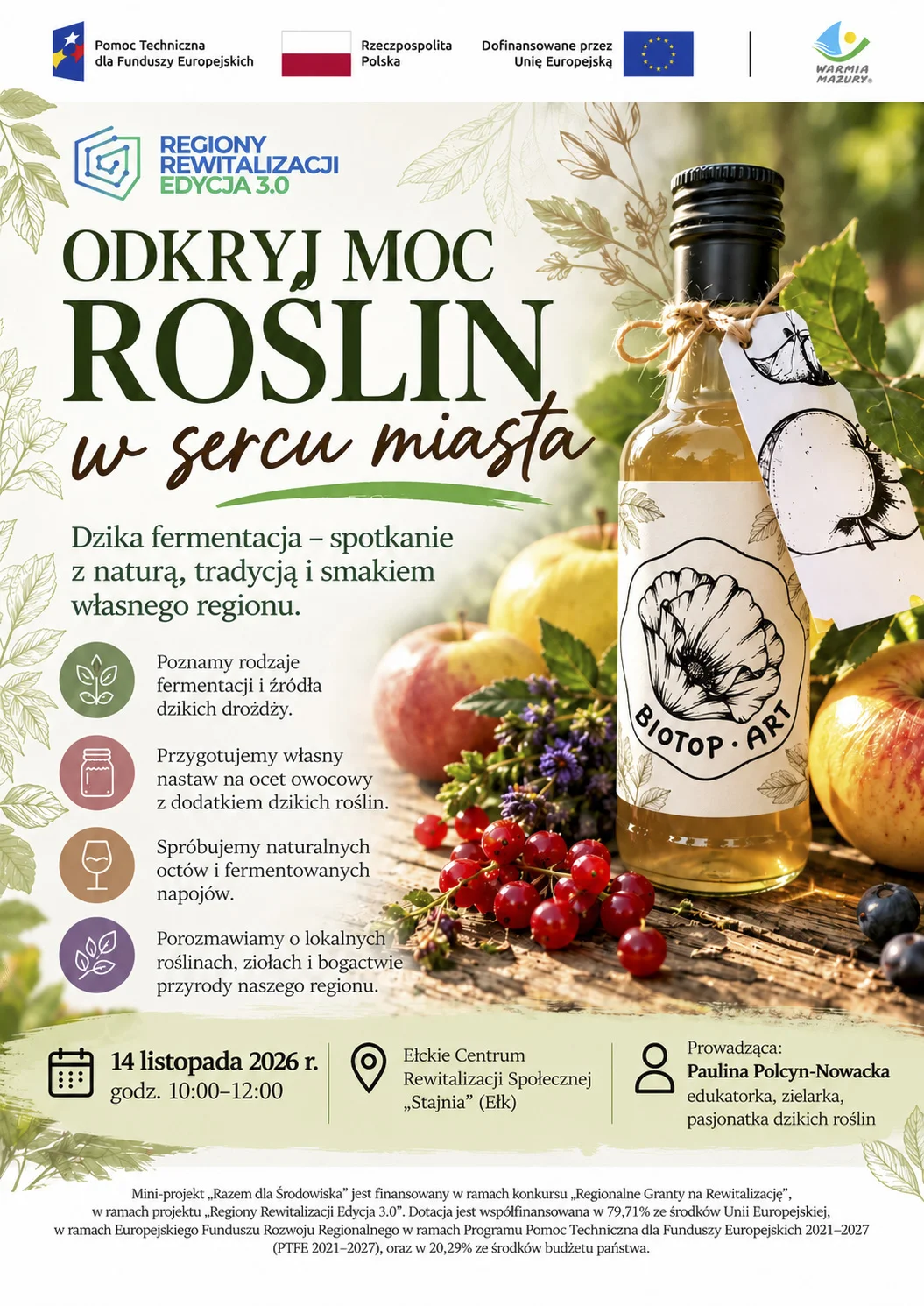Grafika promocyjna wydarzenia Warsztaty zielarskie „Odkryj moc roślin w sercu miasta” – Dzika fermentacja