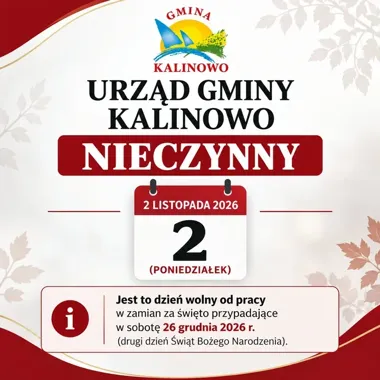 Urząd Gminy Kalinowo będzie zamknięty przez jeden dzień