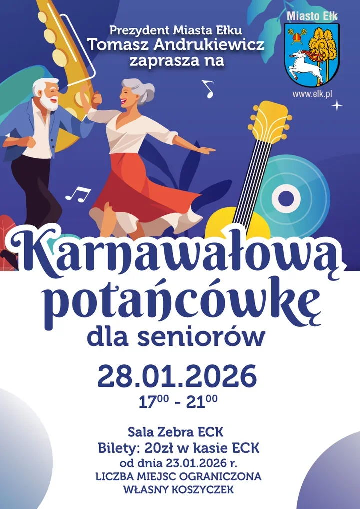 Seniorzy zatańczą na karnawałowej potańcówce w Ełckim Centrum Kultury