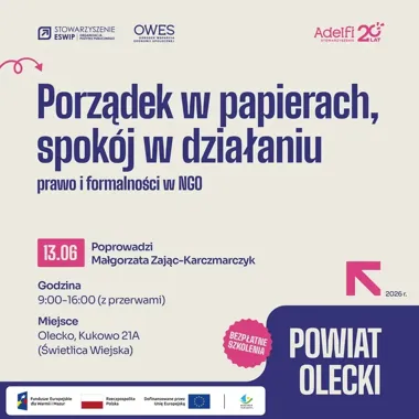 NGO uporządkują papiery i formalności. Rusza szkolenie OWES Ełk